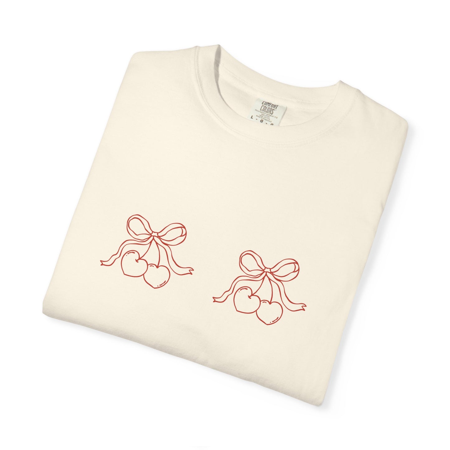 Heart and Cherry Print Oversize T-shirt, Love Focused Comfort Colors Tee, Trendy Women's Top, Fashionable Girly Shirt, Dainty Casual Wear