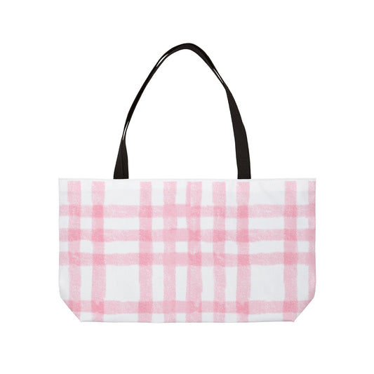 Chic Pink Plaid Weekender Tote Bag for Stylish Getaways, Beach Trips, Travel Essential, Shopping Bag, Picnic Supply