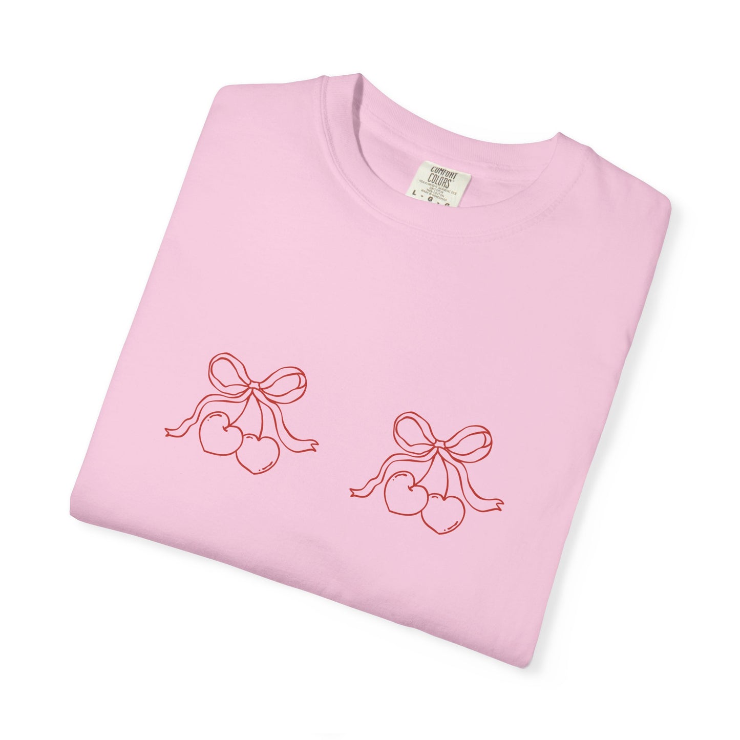 Heart and Cherry Print Oversize T-shirt, Love Focused Comfort Colors Tee, Trendy Women's Top, Fashionable Girly Shirt, Dainty Casual Wear