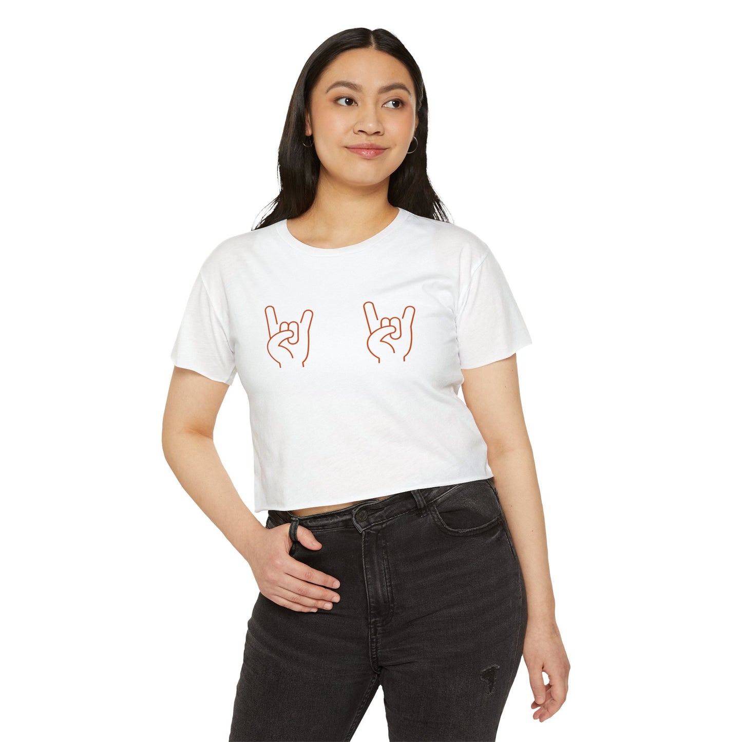 Texas Longhorns Women's Festival Crop Top, Hook'em Hand Sign Tee, Gameday Austin Shirt, College Goer Gift, White Crop Top