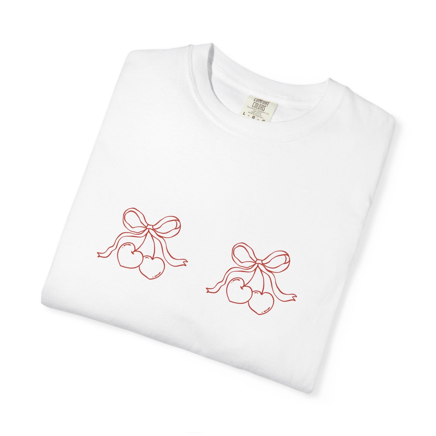 Heart and Cherry Print Oversize T-shirt, Love Focused Comfort Colors Tee, Trendy Women's Top, Fashionable Girly Shirt, Dainty Casual Wear