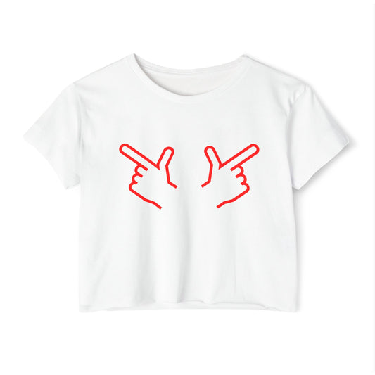 Crop Top Shirt Wreck Em Tech Red Finger Guns Gameday Football Tee Women, Texas College Sign White, Festival Fashion