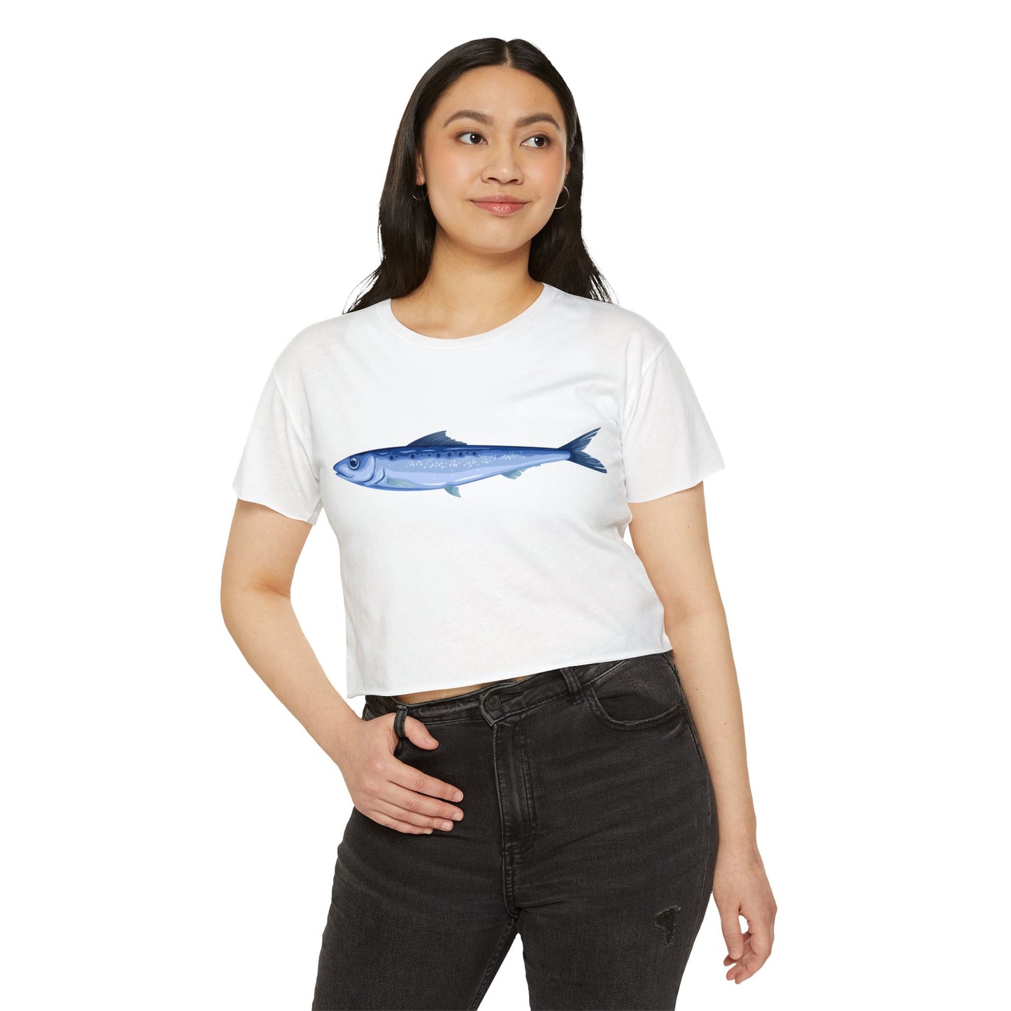 Ocean Vibes Crop Top, Boat Day Tee, Fish Bra Shirt, Women's Summer Top