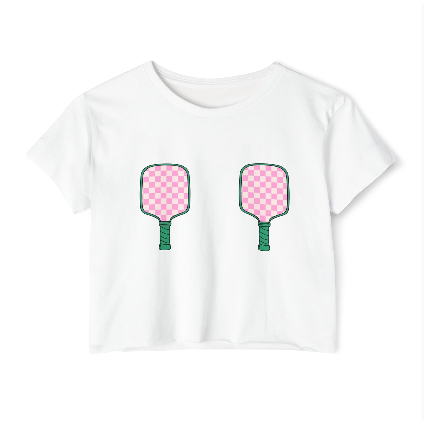 Pickleball Crop Top, Girly Pink and White Shirt for Party or Bachelorette, Cute Trendy Outfit