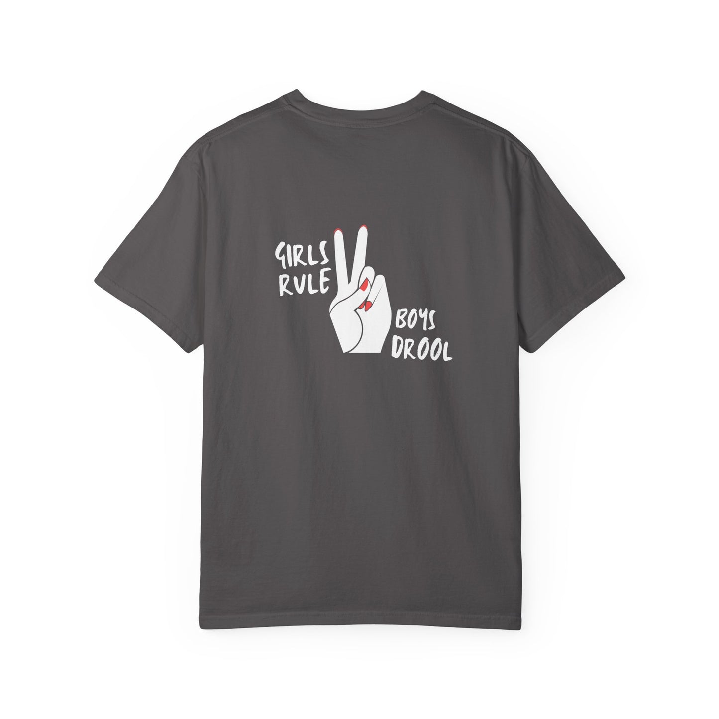 Comfort Colors® "Girls Rule, Boys Drool" Peace Sign Valentine's Day Tee for Women or Girls