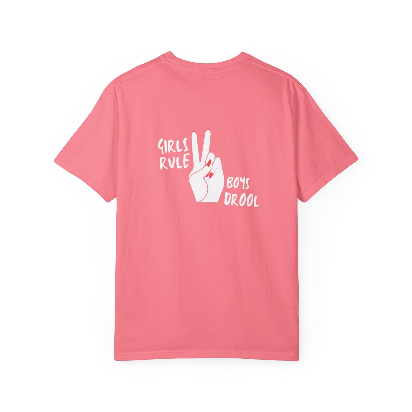 Comfort Colors® "Girls Rule, Boys Drool" Peace Sign Valentine's Day Tee for Women or Girls