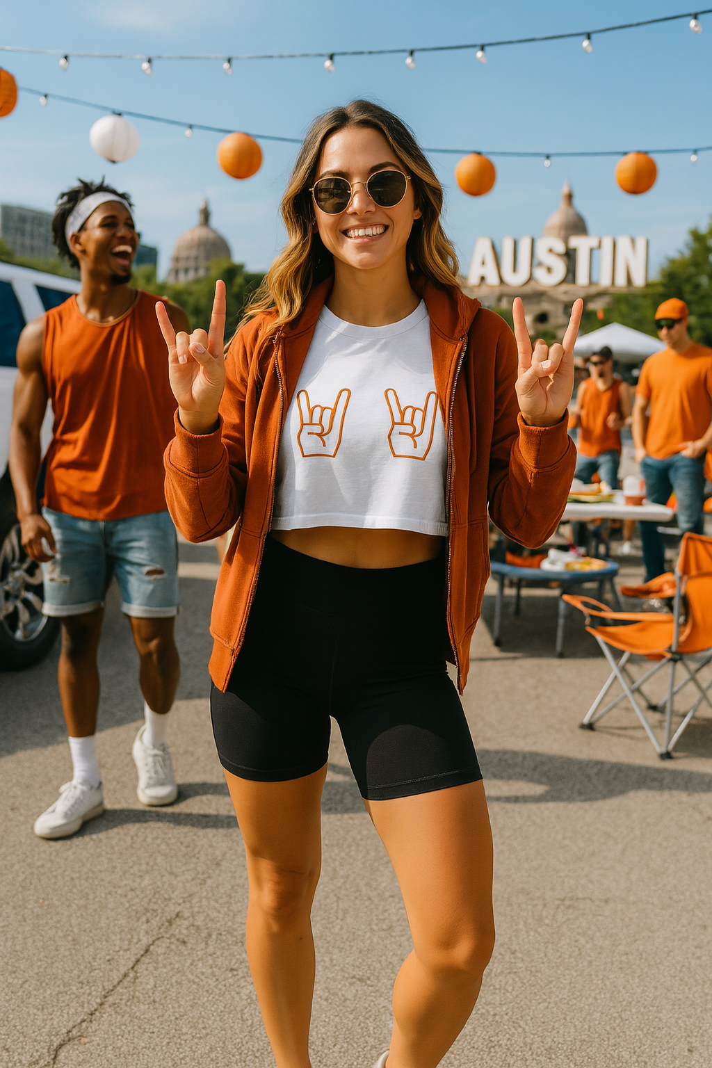 Texas Longhorns Women's Festival Crop Top, Hook'em Hand Sign Tee, Gameday Austin Shirt, College Goer Gift, White Crop Top