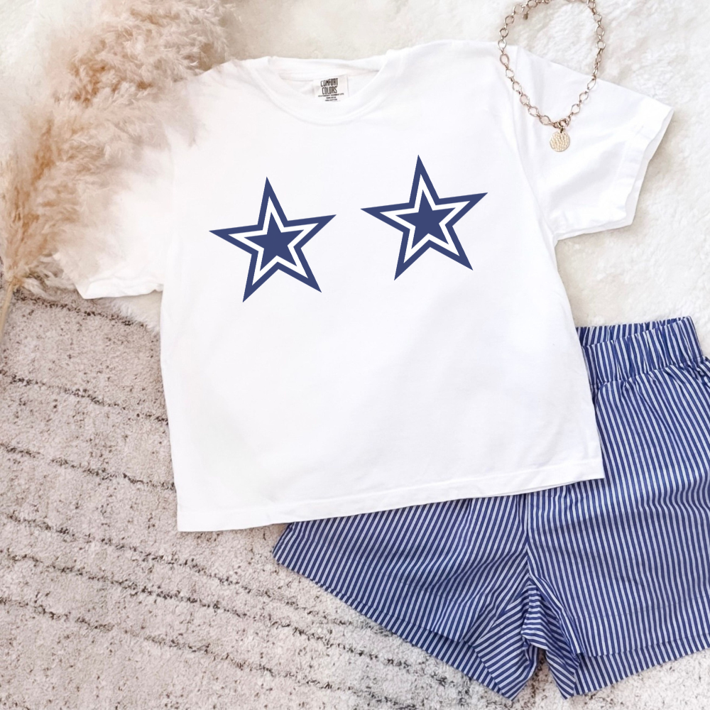 Football Sunday Women's Festival Crop Top, Dallas Football Navy Stars White Tee, Gameday Cute Shirt, Boob Stars, Womens
