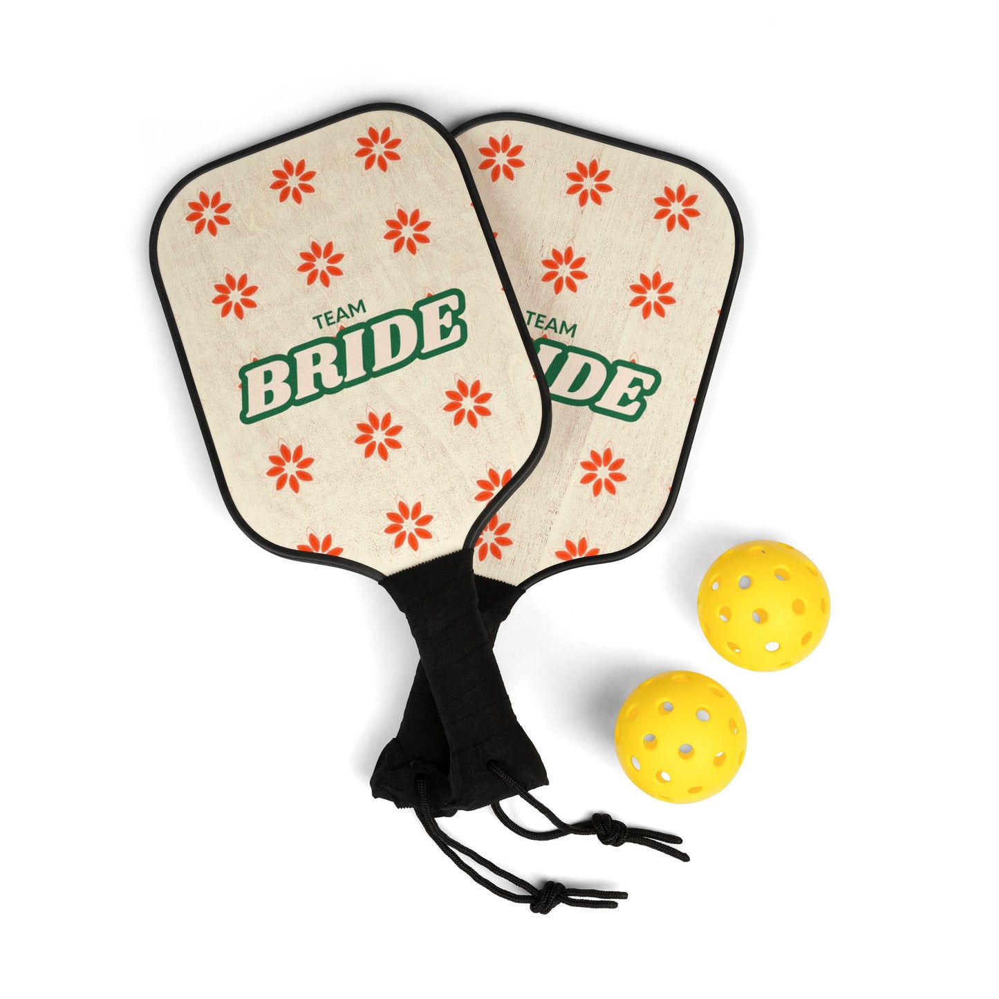 Pickleball Paddle Set - Team Bride Floral Red, Retro, Bridesmaid Pickleball Paddle, Bachelorette Pickleball