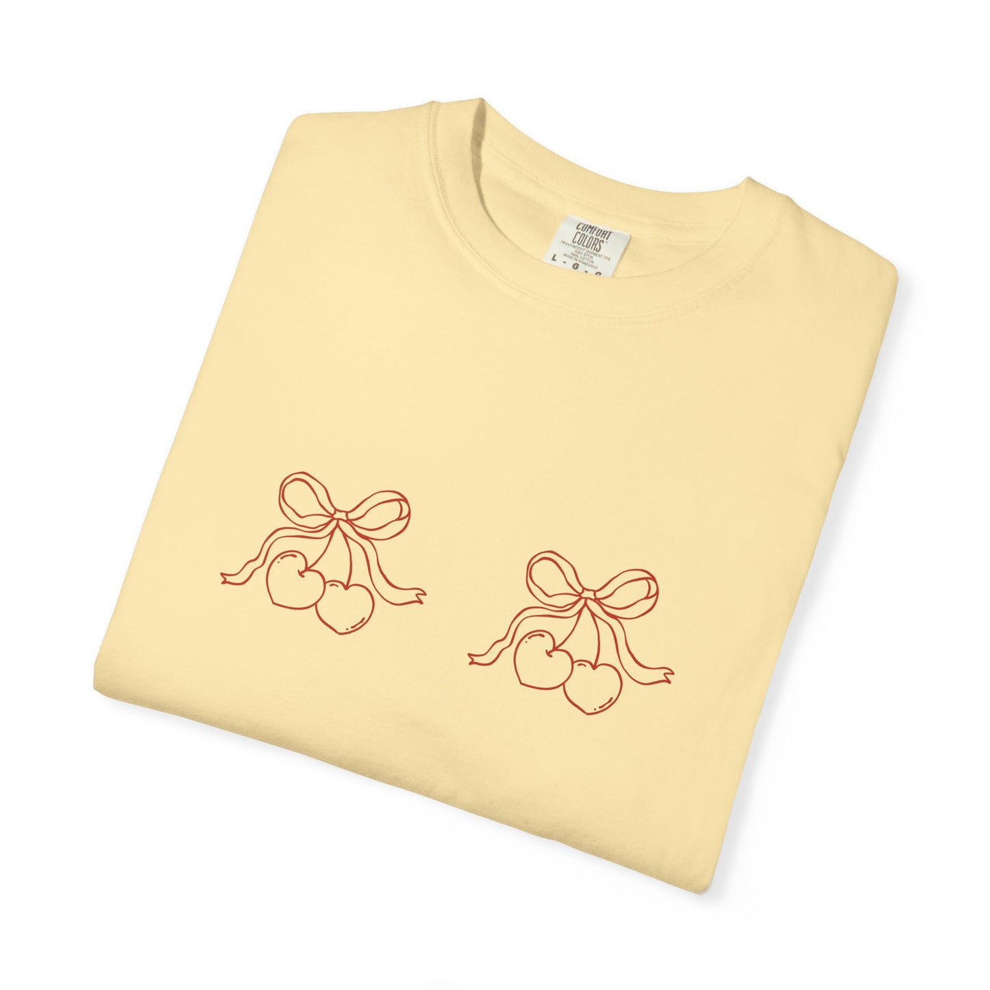 Heart and Cherry Print Oversize T-shirt, Love Focused Comfort Colors Tee, Trendy Women's Top, Fashionable Girly Shirt, Dainty Casual Wear