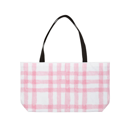 Chic Pink Plaid Weekender Tote Bag for Stylish Getaways, Beach Trips, Travel Essential, Shopping Bag, Picnic Supply
