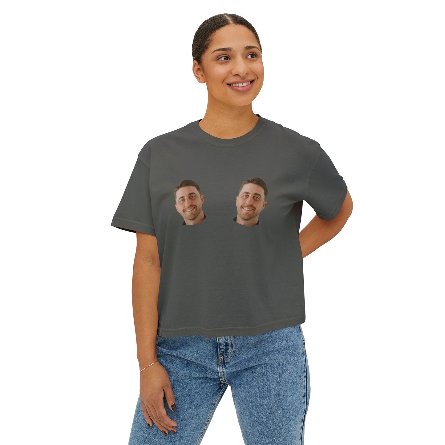 Bachelorette Crop Tee, Funny Groom Face Boxy T-Shirt, Personalized Custom Shirt, Great for Bride, Comfort Colors, Women's Gift