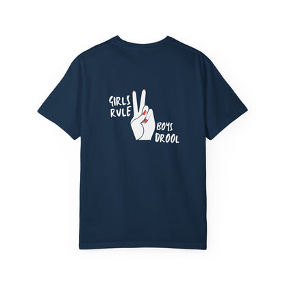 Comfort Colors® "Girls Rule, Boys Drool" Peace Sign Valentine's Day Tee for Women or Girls