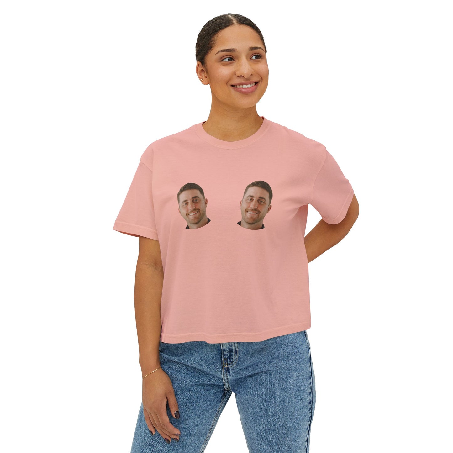 Bachelorette Crop Tee, Funny Groom Face Boxy T-Shirt, Personalized Custom Shirt, Great for Bride, Comfort Colors, Women's Gift