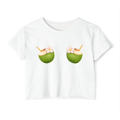 Crop Top, Coconut Bra Beach Vibes White Tee, Beach Days, Girls Trip, Bachelorette Party, Summer Shirt