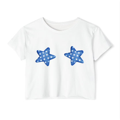 Women's Crop Top - Stars Design, Summer Crop Top, Lake T-Shirt, Casual Patriotic Wear, Beach Day Outfit, 4th of July Style