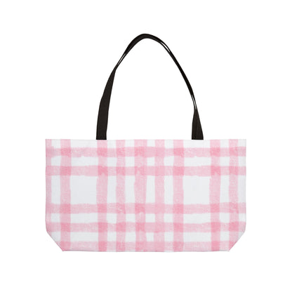 Chic Pink Plaid Weekender Tote Bag for Stylish Getaways, Beach Trips, Travel Essential, Shopping Bag, Picnic Supply