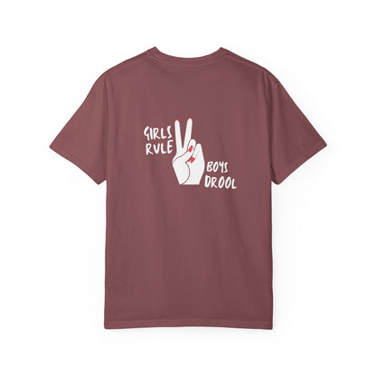 Comfort Colors® "Girls Rule, Boys Drool" Peace Sign Valentine's Day Tee for Women or Girls