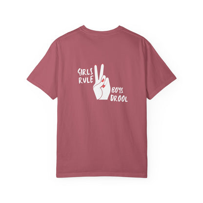 Comfort Colors® "Girls Rule, Boys Drool" Peace Sign Valentine's Day Tee for Women or Girls