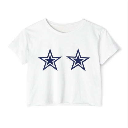 Football Sunday Women's Festival Crop Top, Dallas Football Navy Stars White Tee, Gameday Cute Shirt, Boob Stars, Womens