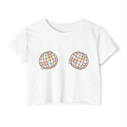 Crop Top, Disco Ball Festival Shirt, Bachelorette Party Top, Girls Night Outfit, Nashville Fashion, Trendy White Top