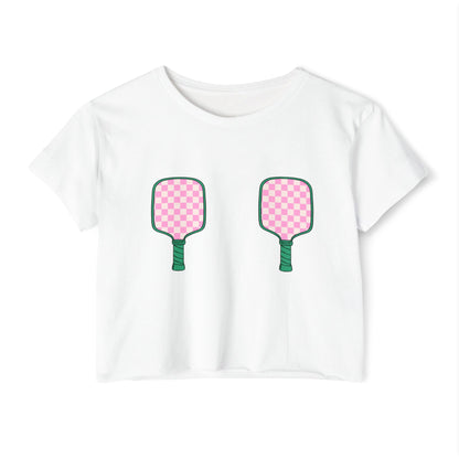 Pickleball Crop Top, Girly Pink and White Shirt for Party or Bachelorette, Cute Trendy Outfit