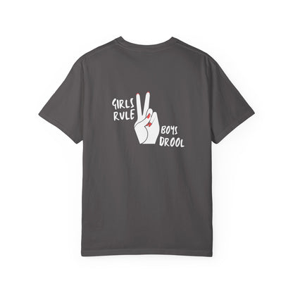 Comfort Colors® "Girls Rule, Boys Drool" Peace Sign Valentine's Day Tee for Women or Girls
