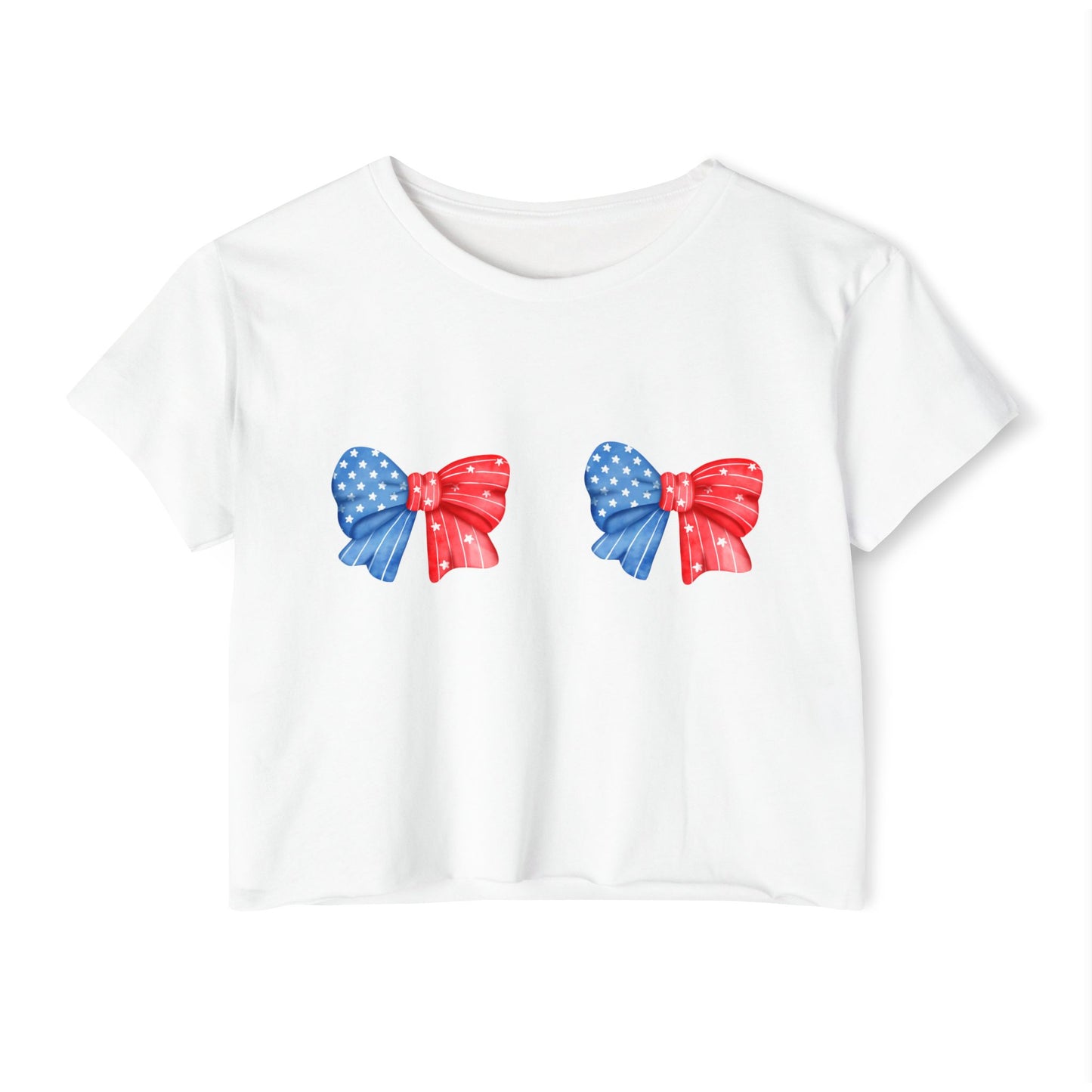 Crop Top Shirt with Patriotic Bows, Red White Blue, Bachelorette, Lake Weekend, Labor Day, Women Apparel