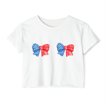Crop Top Shirt with Patriotic Bows, Red White Blue, Bachelorette, Lake Weekend, Labor Day, Women Apparel