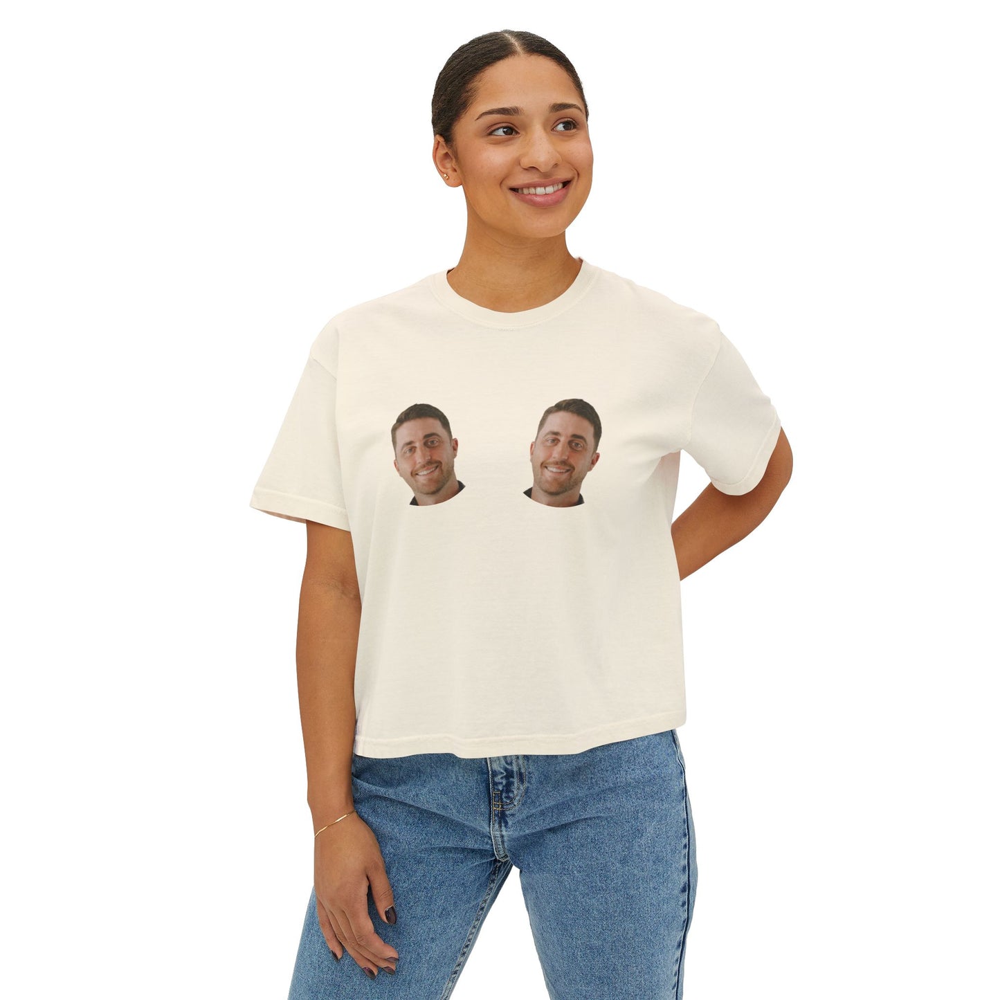 Bachelorette Crop Tee, Funny Groom Face Boxy T-Shirt, Personalized Custom Shirt, Great for Bride, Comfort Colors, Women's Gift