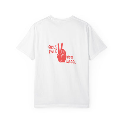 Comfort Colors® "Girls Rule, Boys Drool" Peace Sign Valentine's Day Tee for Women or Girls