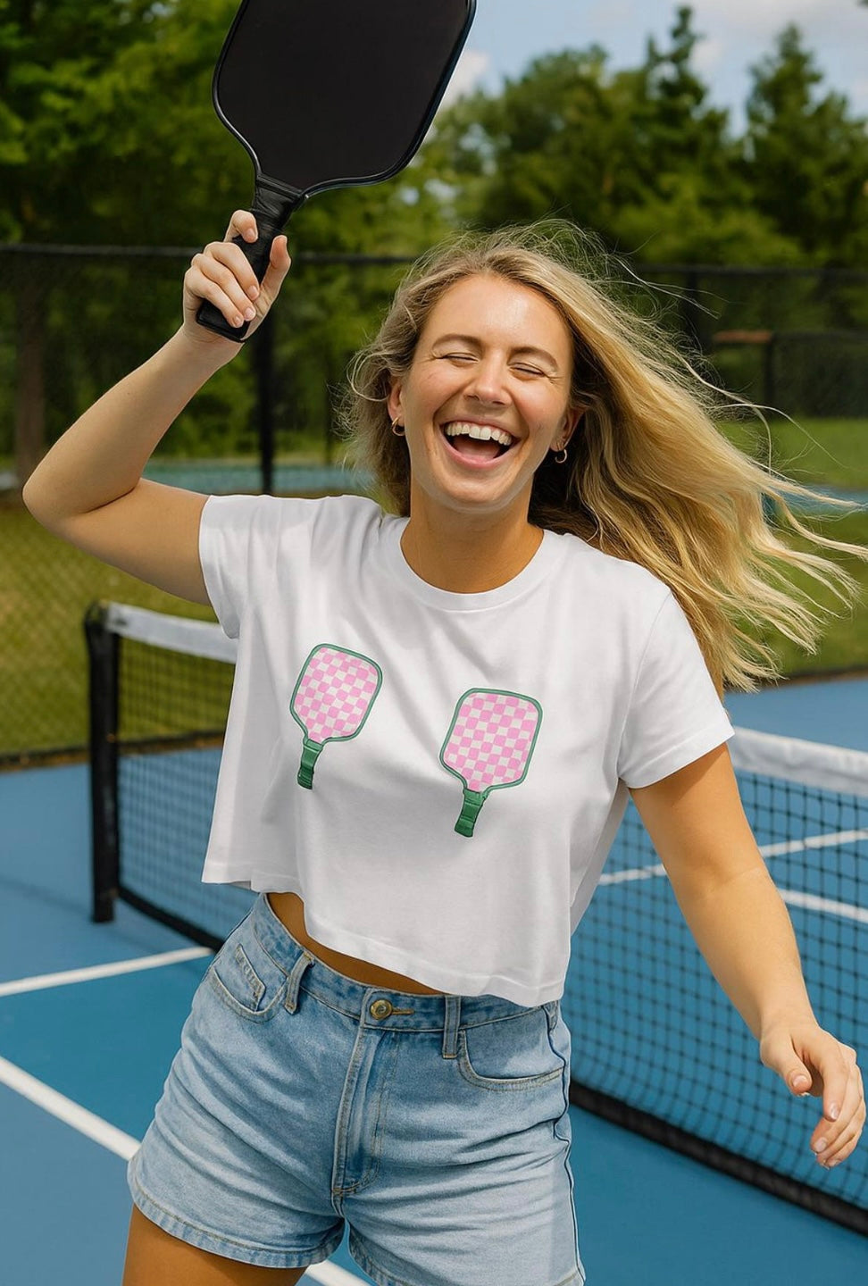 Pickleball Crop Top, Girly Pink and White Shirt for Party or Bachelorette, Cute Trendy Outfit